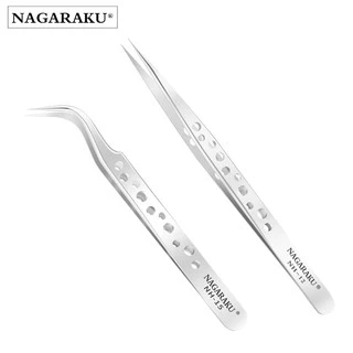 NAGARAKU แหนบคีบขนตา ชนิดสเตนเลส ทรงตรง โค้ง อุปกรณ์ทำเล็บ ต่อขนตา