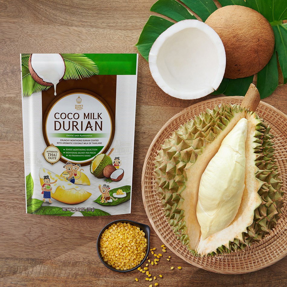 Siam's Royal Coco Milk Durian ทุเรียนเคลือบกะทิ 70g x 5 ถุง + ฟรี Coco Milk Durian 70g 1 ถุง