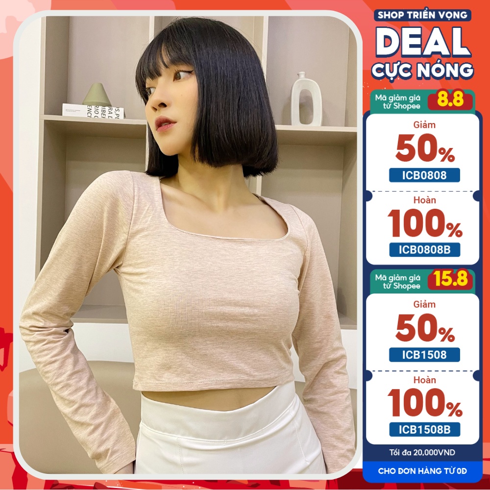 เสื้อครอปแขนยาวคอเหลี่ยมน่ารักของผู้หญิง BSTORE CRT03