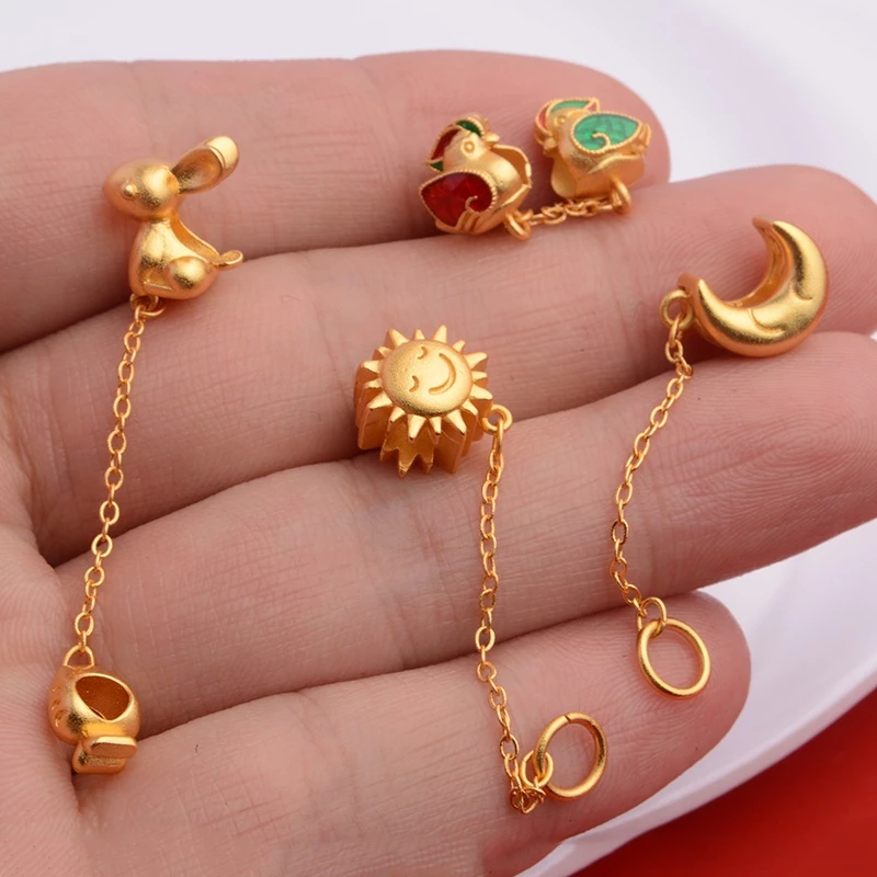 สร้อยข้อมือลูกปัดจี้ช้าง ดวงอาทิตย์ ดวงจันทร์ หมี สีทอง thumbnail 4