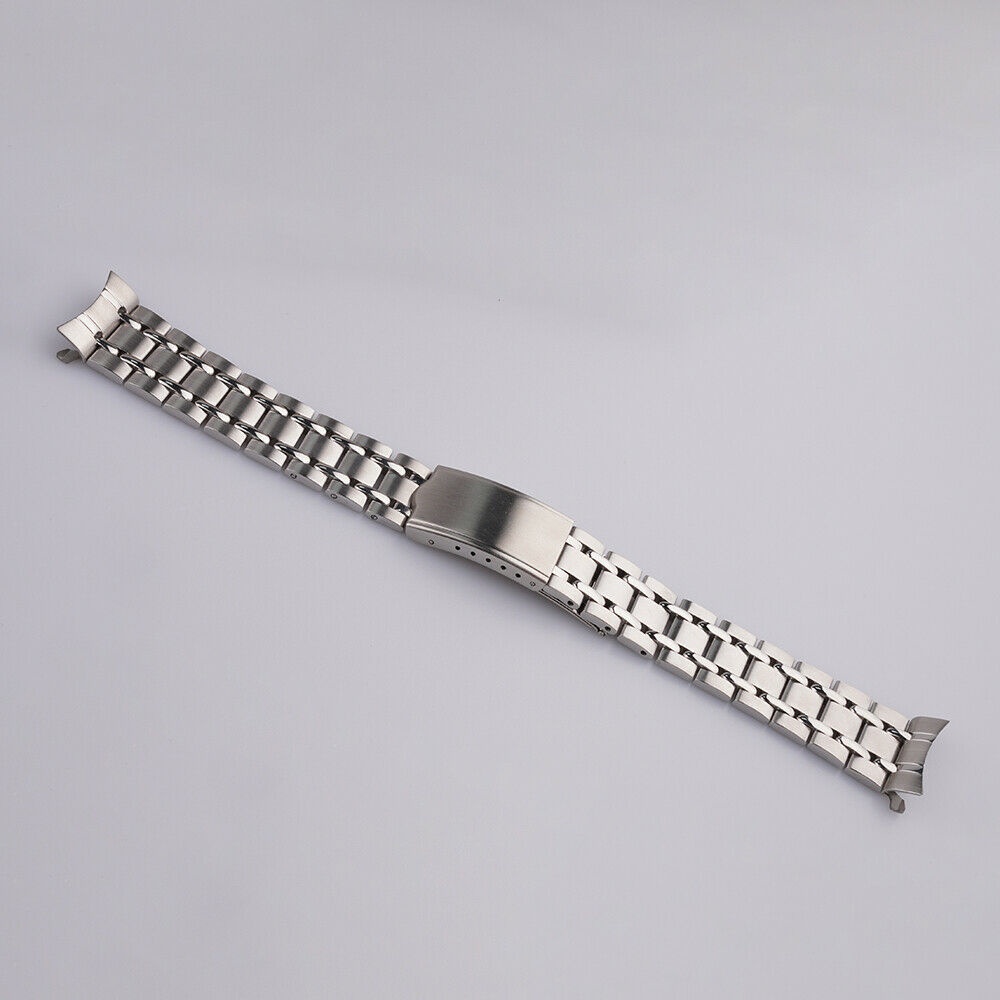 19 มม.VINTAGE Silver Curved End Watchband สร้อยข้อมือสําหรับ Seiko 6139-6012 6139-6010