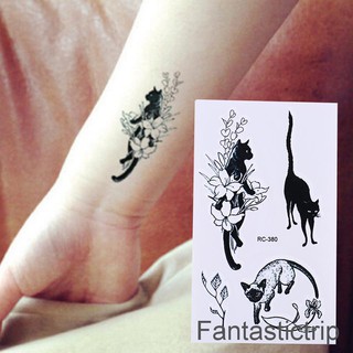 Fantastictrip รอยสักชั่วคราว ลายแมวดํา เซ็กซี่