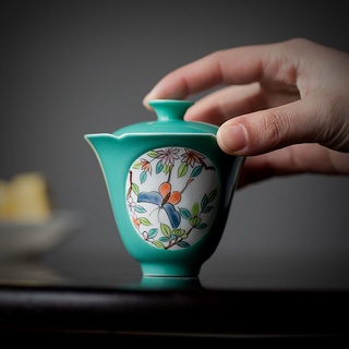 Jingdezhen มือวาดดอกไม้กลุ่มสีฝาครอบชาม kung fu ถ้วยชาเซรามิคเดียวร้อนมือเครื่องชงชา