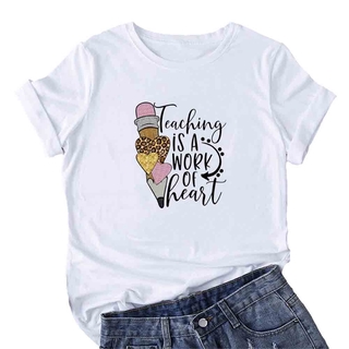 Teaching Is A Work of Heart T Shirt Women Cotton Graphic Tee Women Short Sleeve Funny Tshirt Women Teacher Gift Top