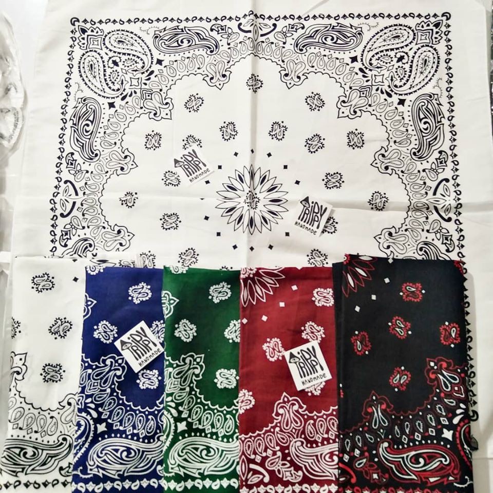 ผ้าเช็ดหน้าลายลูกน้ำ Bandana  (มีทุกสีที่ลงรูปเอาสีอื่นเพิ่มทักแชท) ผ้าโผกผม ผ้าคอตตอล100%(รับประกันสีไม่ตก)