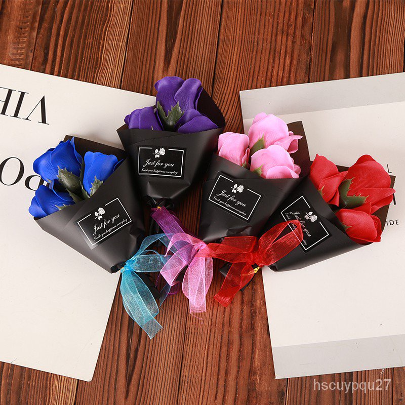 3 pcs Soap Rose Mini BouquetGift BoxBear Valentine Birthday QP1g ...