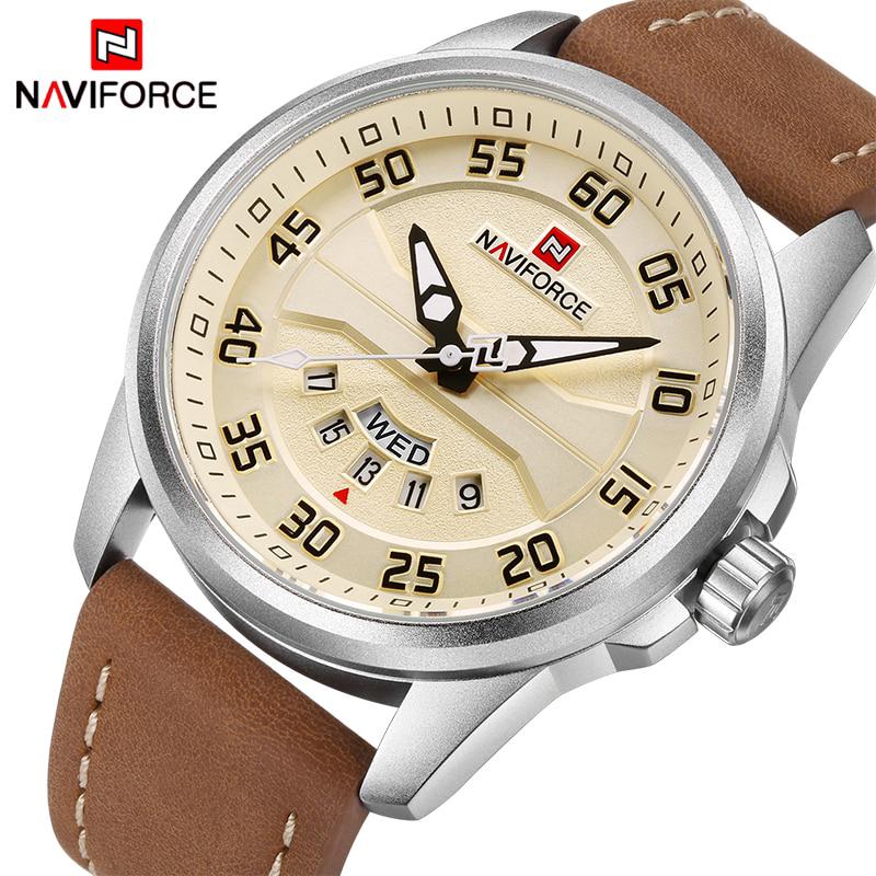 NAVIFORCE แบรนด์หรูผู้ชายกองทัพทหารนาฬิกาผู้ชายควอตซ์วันที่นาฬิกากันน้ำกีฬานาฬิกา