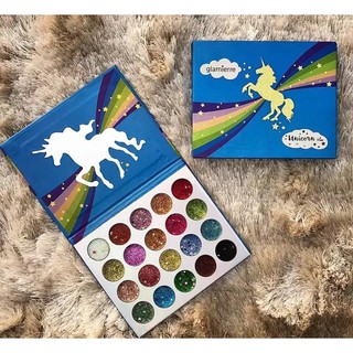 Dikalu Unicorn Eyeshadow Glitter Palette ยูนิคอร์น พาเลท กลิตเตอร์วิบวับ 20 เฉดสี (ม้าน้ำเงิน)