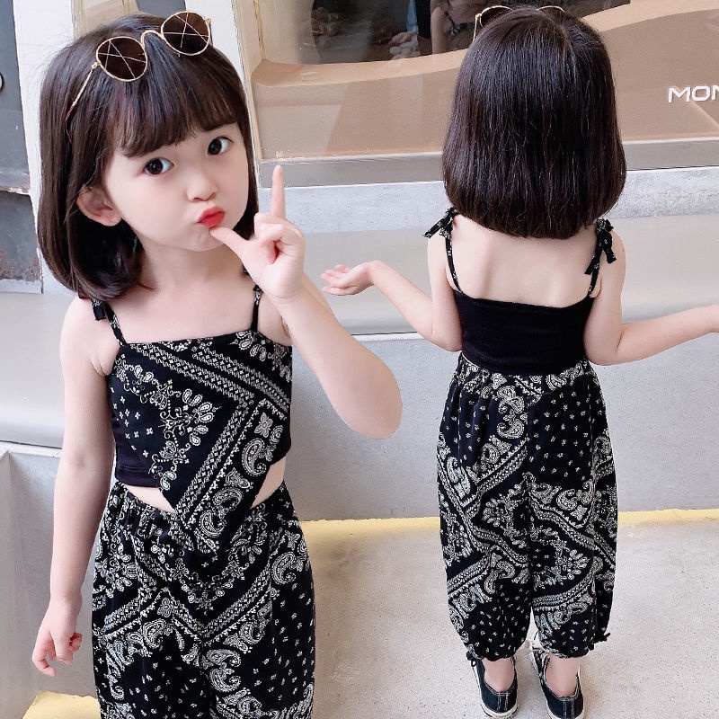【ชุดเด็กผู้หญิง】Influencer ชุดเดรส กางเกงขายาว ผ้าชีฟอง สไตล์ตะวันตก แฟชั่นฤดูร้อน สําหรับเด็กผู้หญิง 2024