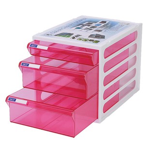 ตู้เอกสาร 3 ชั้น โครงสีขาว ลิ้นชักสีชมพูใส ออร์ก้า CFB-3/3-Drawer Cabinet, White Frame, Clear Pink Drawer, ORCA CFB-3