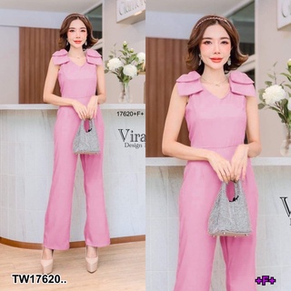 G17620 Jumpsuit จั๊มสูทแขนกุด ช่วงไหล่แต่งโบว์ใหญ่2 ชั้น ทรงขายาว