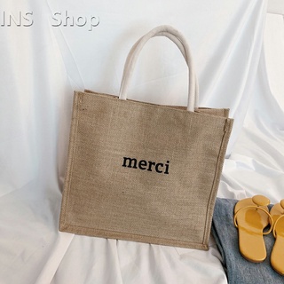 Merci กระเป๋าช้อปปิ้งผ้ากระสอบ กระเป๋าช้อปปิ้ง กระเป๋าเอกสาร handbag