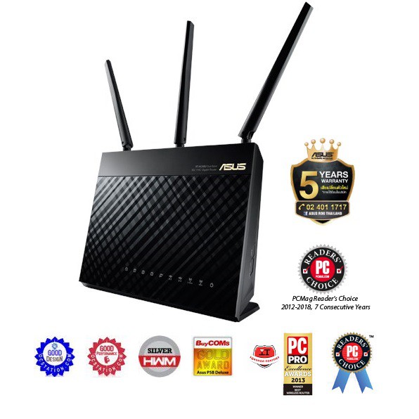 ASUS AC1900 DUAL BAND GIGABIT WIFI ROUTER, AIMESH FOR MESH WIFI SYSTEM (RT-AC68U-V3)-การรับประกัน 5 Years