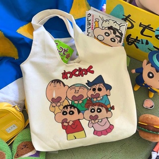 🔥Hot sale👜🍒Cartoon canvas bag womens shoulder tote bag shopping all-match new cram school bag . ลดราคา