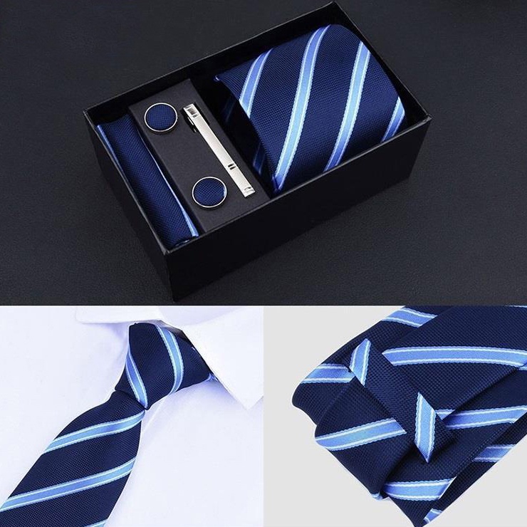 เนคไท เนคไทเป็นชุด พร้อมกล่อง Box Custom Mariage Ties Hankie Cufflinks Sets Neckwear Paisley Cravats Striped Necktie