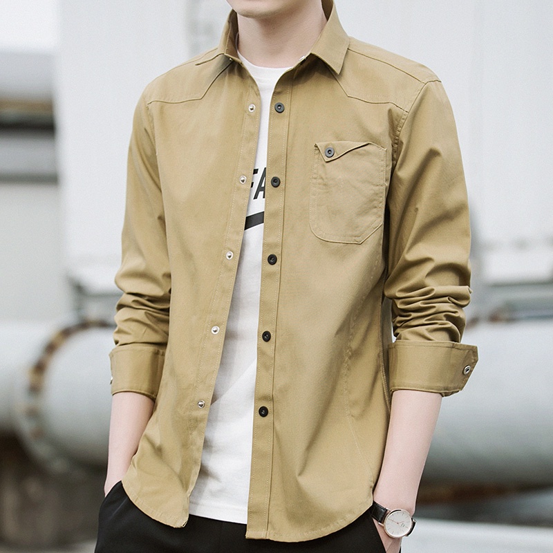 เสื้อเชิ้ตแขนยาวลําลอง สีขาว ดํา ฟ้า เขียวทหาร สําหรับผู้ชาย ไซซ์ M - 5 Xl