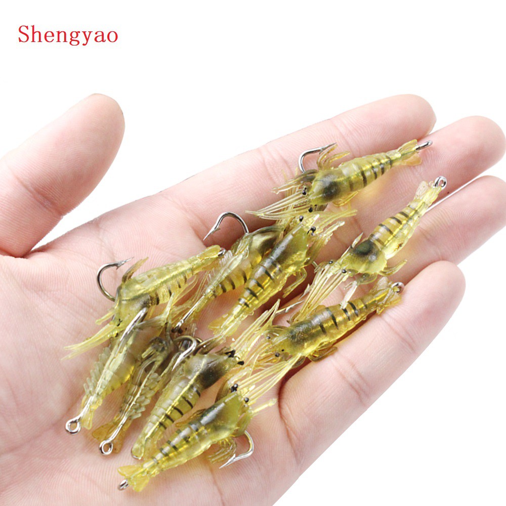 Shengyao 1 ชิ้นกุ้งนุ่มเหยื่อตกปลา 4 ซม. / 1g Swimbait ตกปลาเหยื่อนุ่มกุ้ง Jig Hook Bass Wobbler Jigging Tackle