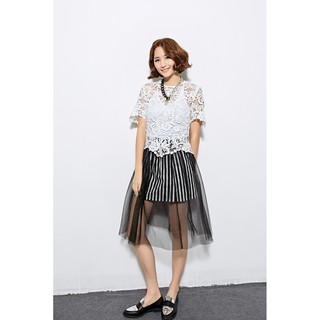 กระโปรง Striped Double-layer Mesh