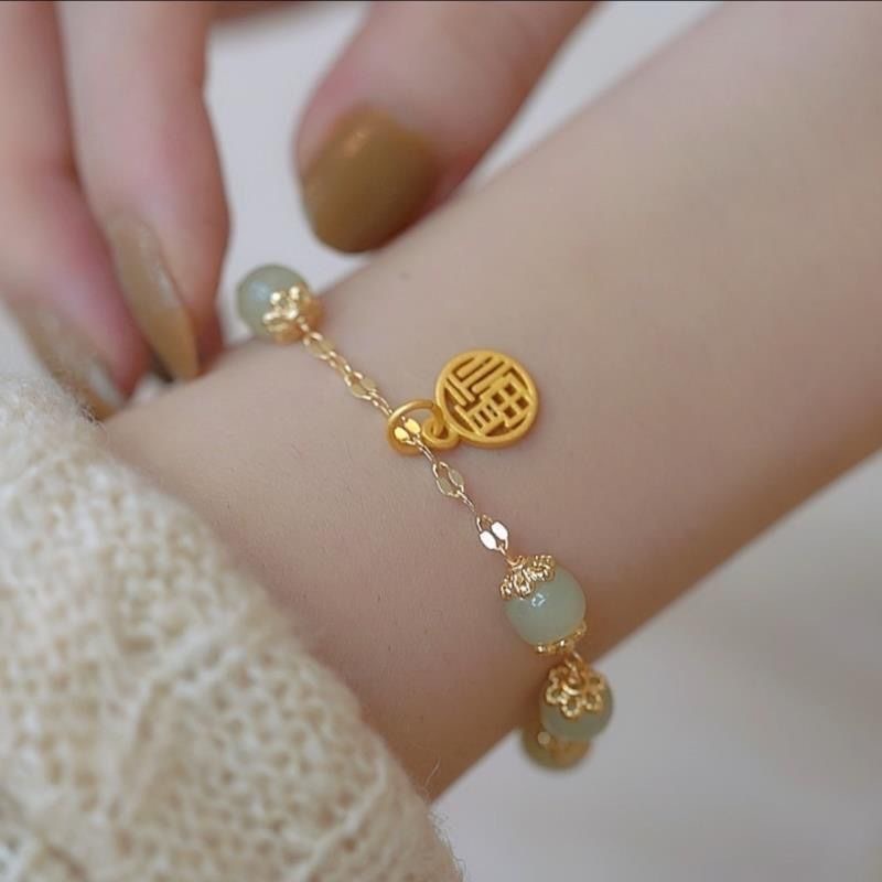 สร้อยข้อมือ จี้หยกนําโชค เข้ากับทุกการแต่งกาย สไตล์โบราณ แฟชั่นสร้างสรรค์ สําหรับผู้หญิง 800
