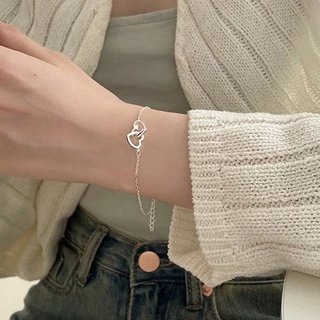 สร้อยข้อมือหัวใจ 2 ดวงคล้องกัน กำไลข้อมือ เครื่องประดับสำหรับผู้หญิง สไตล์เกาหลี B41