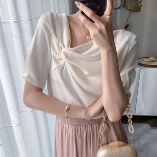 เสื้อเชิ้ตแขนสั้นลําลอง คอปกเฉียง สีขาว สไตล์ฮ่องกง 2022