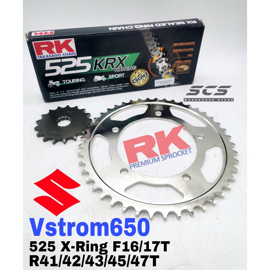 RK ชุดเฟือง SUZUKI V-Strom 650 525 GB KRX X-Ring โซ่สีดําทอง Rantai Xring VStrom650 Strom 650XT XT V