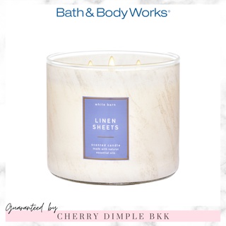 🍒ของแท้·ส่งไว·ถูก🍒BATH AND BODY WORKS เทียนหอม "Linen Sheets" 3-wicks CANDLE ขนาดใหญ่ 3 หัวจุด