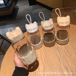 ขวดน้ำทรงเหลี่ยมรูปน้องหมี🐻🥛รูปทรงลวดลาย เป็นเหลี่ยมดูมีมิติ  ขนาด 340ml.