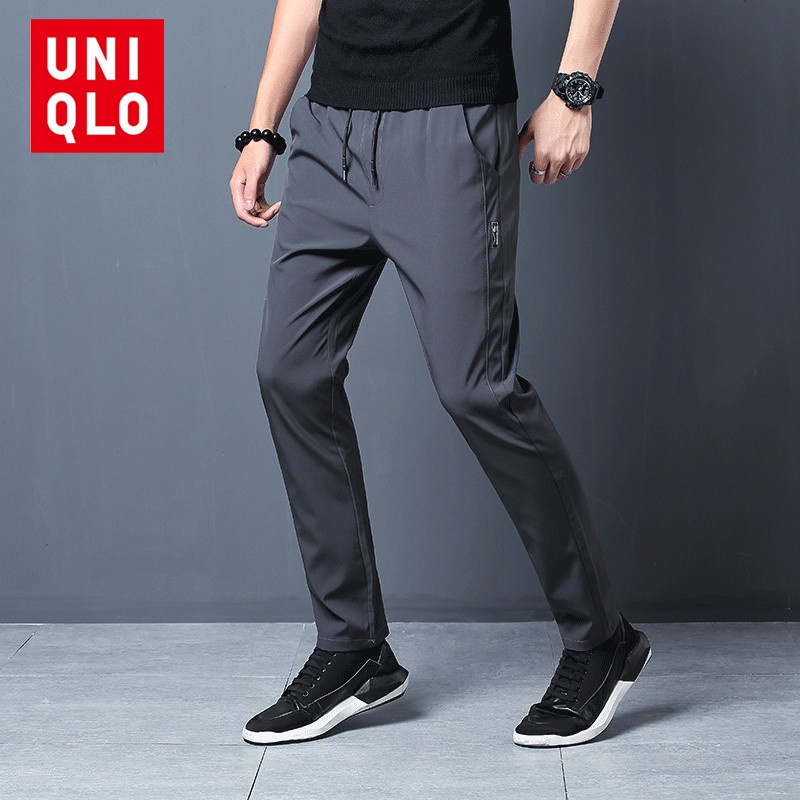 UNIQLO ยูนิโคล่ ผู้ชายสบายๆตรงกางเกงขายาวสไตล์เกาหลีคลาสสิกทํางาน ที่ไหน กางเกงยิมกีฬาฟิตเนส นักวิ่งจ๊อกกิ้ง ฤดูร้อนกางเกงบาง