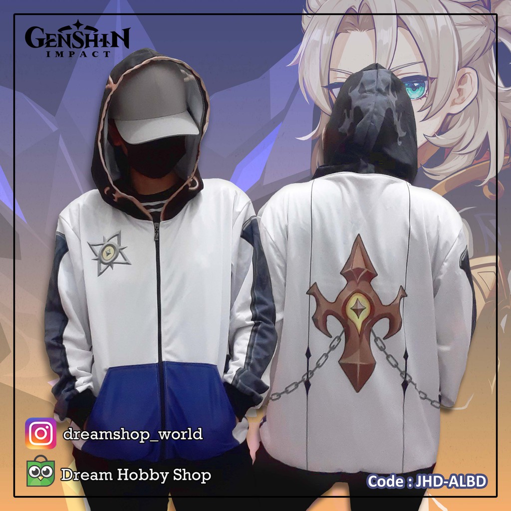Genshin Impact Albedo อะนิเมะเกมซิปเสื้อแจ็คเก็ตมีฮู้ด