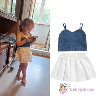 Babygarden- เสื้อกล้ามยีน แขนกุด กระโปรงพลีทสั้น เอวยางยืด สําหรับเด็กผู้หญิง 1-6 ปี 2 ชิ้น