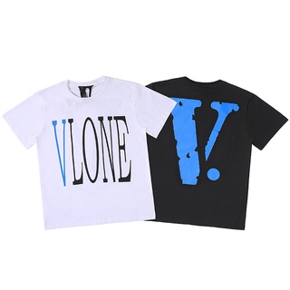 เสื้อยืดแขนสั้น คอวี พิมพ์ลายแบรนด์ VLONE Limited สีฟ้า สไตล์ฮิปฮอป แฟชั่นยุโรป และอเมริกา สําหรับผู้ชาย และผู้หญิง