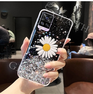 เคสโทรศัพท์ VIVO V20 Pro / Vivo V20 2020 Cover Fashion Bling Glitter Star Transparent Case With Daisy Folding Stand Holder Soft case เคส วีโว่ วี20