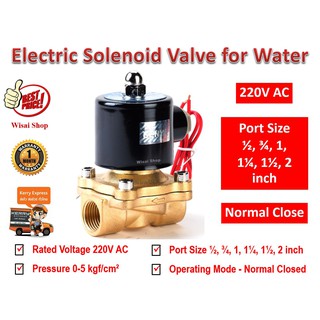 SENYA 220V AC โซลินอยด์วาล์ว Electric Solenoid Valve for Water แบบปกติปิด(NC) ขนาด 1/2", 3/4", 1", 1¼", 1½" และ 2"