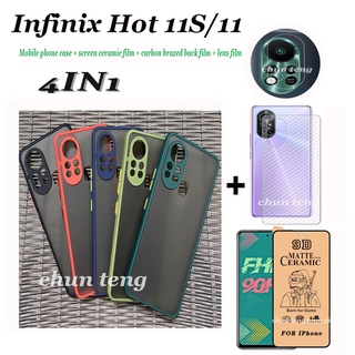 (4in1) เหมาะสำหรับ Infinix hot 11S Hot 10S/Hot 10 Play/hot 10i/Hot 10 hot 11 Play, กล่องป้องกันเลนส์กล้องกันกระแทก, เคสโทรศัพท์มือถือแบบแข็งฝาหลังฝ้า + ฟิล์มเซรามิค + ฟิล์มด้านหลัง