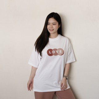 เสื้อยืดคอกลมเสื้อยืดโอเวอร์ไซส์ GURETO : LOVE (White)S-3XL