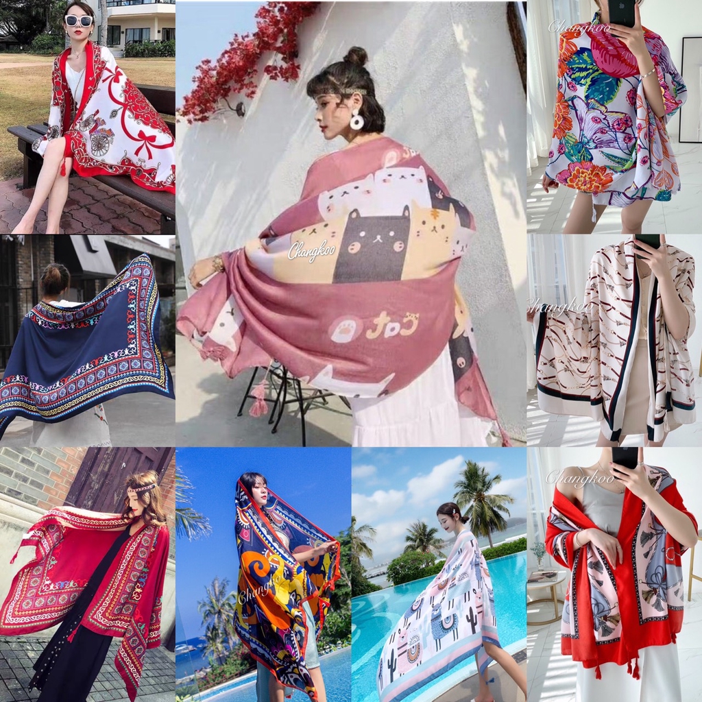 ผ้าพันคอและผ้าคลุมไหล่ คุณภาพอย่างดี กันหนาว กันลม แต่งสวย ราคาสุดคุ้ม พร้อมส่งในไทย