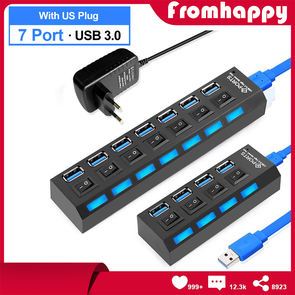 4/7 Port Use Power Adapter Hub USB 3.0 2.0 Splitter USB 3 Hub Use Power Adapter Hub Expander PC Comp