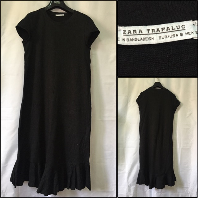 Zara TRF เดรสผ้าคอตตอนยืด เนื้อนุ่มใส่สบาย ทรงเอ ชายระบาย