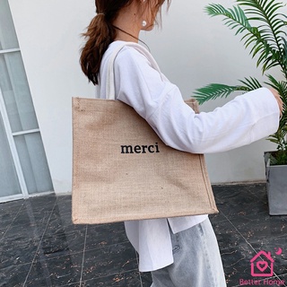 Merci กระเป๋าช้อปปิ้งผ้ากระสอบ กระเป๋าช้อปปิ้ง กระเป๋าเอกสาร handbag