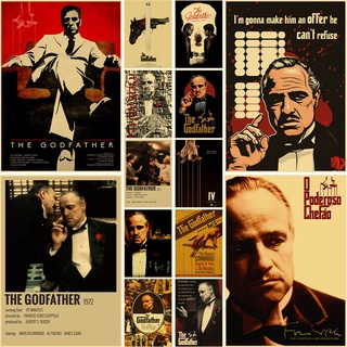 สติกเกอร์โปสเตอร์ กระดาษคราฟท์ ลายภาพยนตร์ The Godfather สไตล์วินเทจ สําหรับตกแต่งผนังบ้าน บาร์ DIY