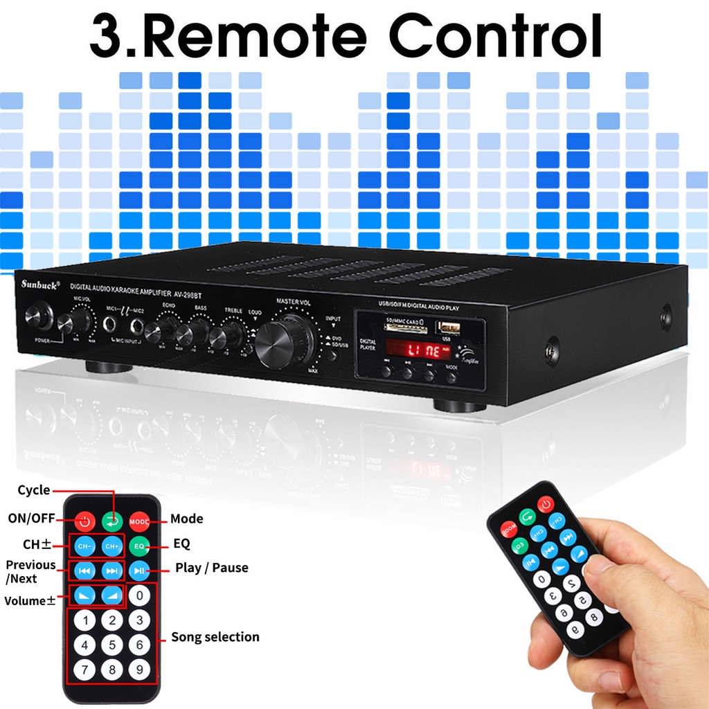2000W Bluetooth 4 โอห์ม 5 CH คาราโอเกะเพาเวอร์สเตอริโอไฮไฟเบส AV เครื่องขยายเสียงรอบทิศทาง