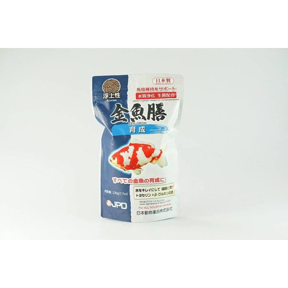 อาหารปลาทอง ยี่ห้อ JPD   Zen Growth อาหารปลาทอง สูตรเร่งโต PREMIUM ขนาด 220 g. (เม็ดลอย)ถุงใหญ่ ซองส