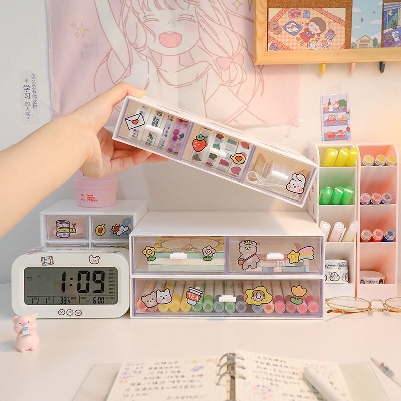 GaGiNang ฟรีสติกเกอร์2ใบ กล่องเก็บเครื่องสำอาง กล่องเก็บเครื่องเขียน กล่องเก็บของ แบบมีลิ้นชัก ชั้นวางของ เรียงซ้อนกัน - รูปที่ 3