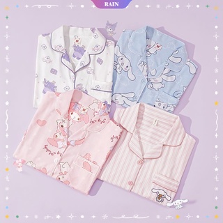 SANRIO Ins Kawaii Cinnamoroll ชุดนอน เสื้อคาร์ดิแกน แขนสั้น แบบบาง ลาย My Melody Kuromi น่ารัก แฟชั่นฤดูร้อน สําหรับผู้หญิง 2022 [RAIN]