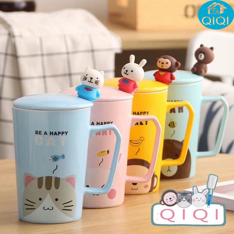แก้วกาแฟ เนื้อเซรามิค มีช้อนและฟาปิด พร้อมส่งในไทย