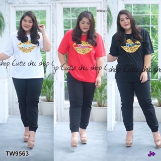 Set 2 ชิ้น #Bigsize เสื้อคอกลมแขนสั้น+กางเกงขายาว TW9563