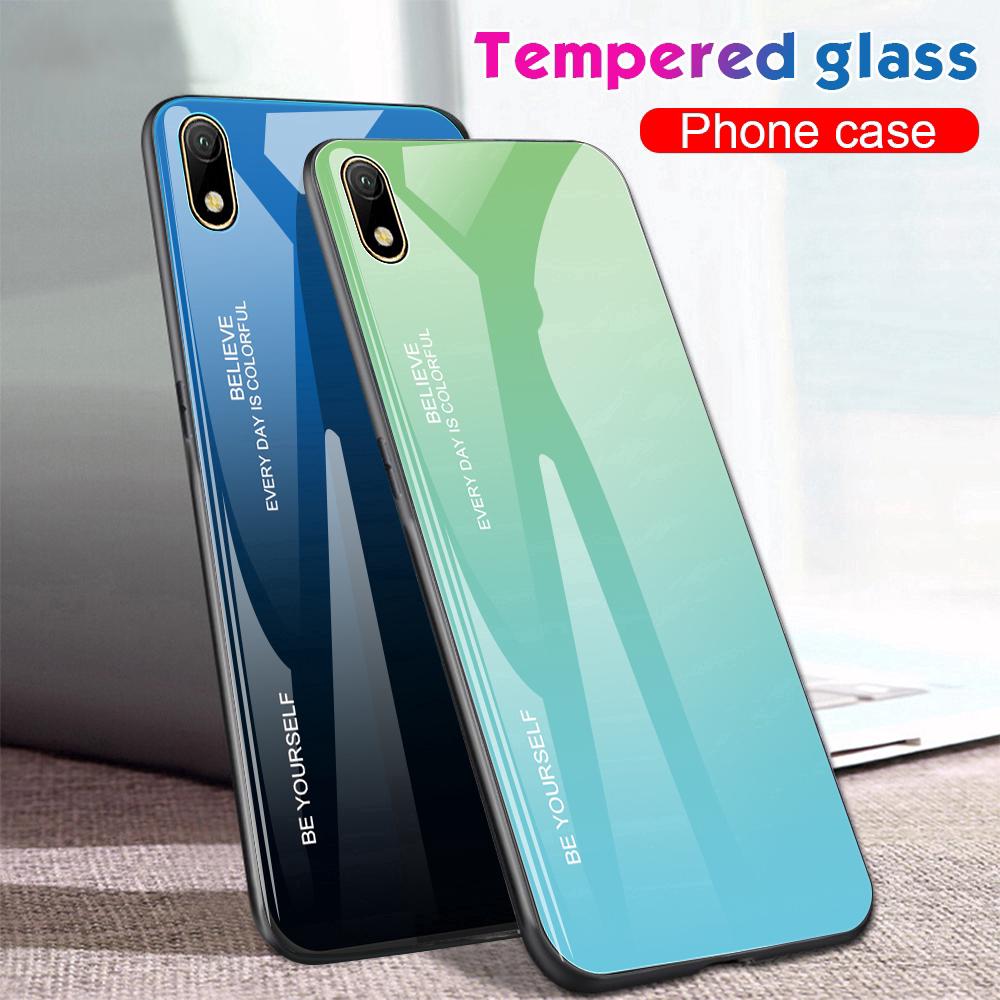 Huawei Y9 Y5 Y7 Y6 Pro 2019 Case Glossy Gradient Tempered Glass Hard Phone Cover