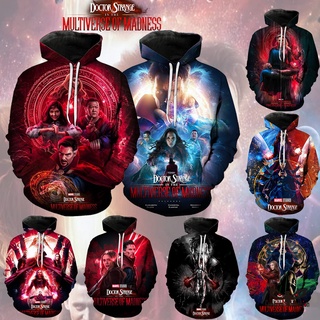 【CustomFashion】Doctor Strange 2 เสื้อแจ็กเก็ต มีฮู้ด พิมพ์ลายมาร์เวล 3D แบบสวมหัว โอเวอร์ไซซ์ สําหรับผู้ชาย และผู้หญิง