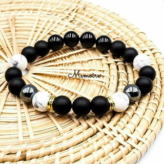 กำไลข้อมือหินแท้ Onyx Howlite Hematite